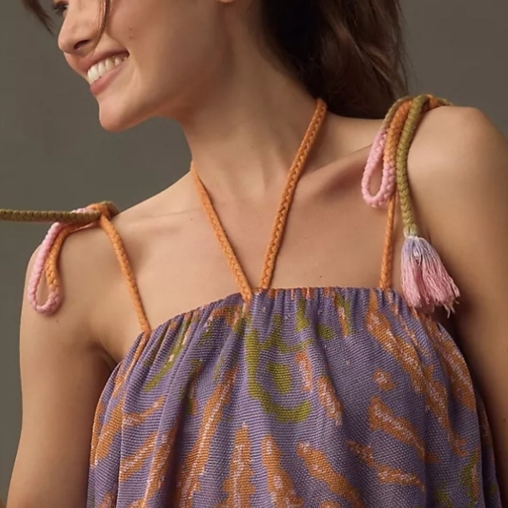 Anthropologie Flounce Knit Cropped Tassle Tank Top in Purple and Orange NWT - Picture 6 of 15